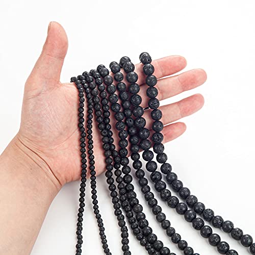 100Pcs Natural Stone Beads 8mm Lava Beads Round Gemstone Loose Beads with Elastic Bracelet String for Bracelets Necklace Jewelry Making - color: Black Lava, size: 8mm