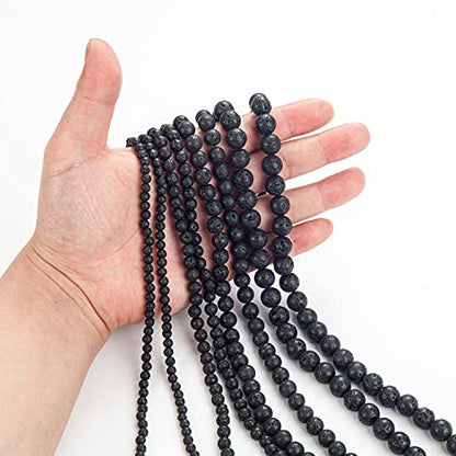 100Pcs Natural Stone Beads 8mm Lava Beads Round Gemstone Loose Beads with Elastic Bracelet String for Bracelets Necklace Jewelry Making - color: Black Lava, size: 8mm