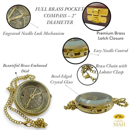 Handmade Religious Brass Compass Gift with Engraved & Embossed Faith Messages – Inspirational Christian Religious Gift Keepsake for Baptism, Confirmation, Christening, First Communion or Christmas - style: God is with You – Edition 2