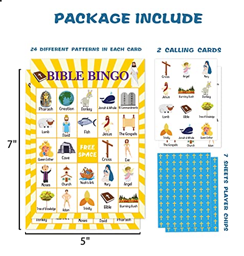 Bible Bingo Card Game, Christian Sunday Church Game Party Supplies, Favors, Decorations, Gifts – 24 Players Bingo Game Bible001 - style: Yellow