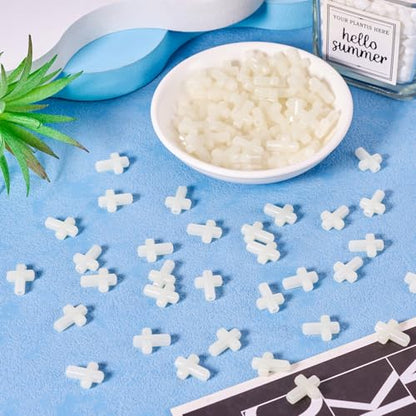 FASHEWELRY 100Pcs Acrylic Cross Beads for Bracelets Glow in the Dark Cross Beads Luminous Crucifix Rosary Spacer Easter Beads for DIY Jewelry Making Necklace Bracelet Earring - color: Cross-Cream White