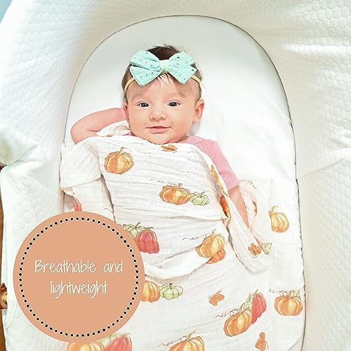 LollyBanks Muslin Swaddle Blanket, 47 x 47 in, Newborn Receiving Blanket - color: Pumpkin'pie