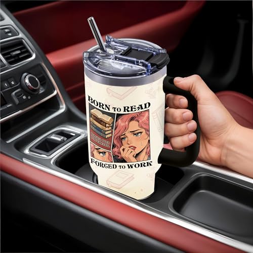 Book Lovers Gifts, 40oz Tumbler with Handle and Straw for Book Lover - color: BookGirl-White