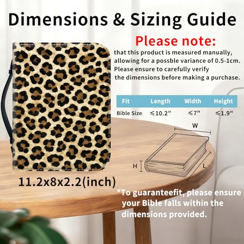 Bible Cover for Women Large PU Leather Zippered Bible Case with Handle and Animal Leopard Design, Christian Bible Bag for Girls & Women, Cover Fits Standard 9.5"x7.5"x2.3" Bible - color: Animal Leopard