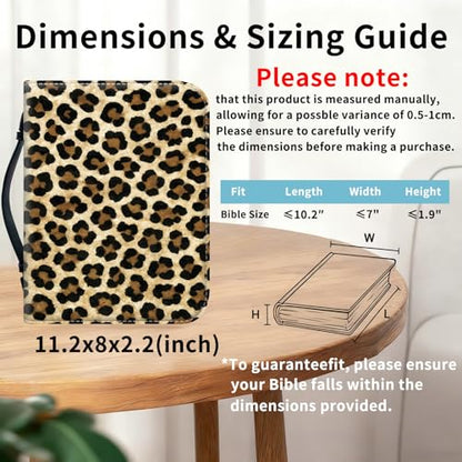 Bible Cover for Women Large PU Leather Zippered Bible Case with Handle and Animal Leopard Design, Christian Bible Bag for Girls & Women, Cover Fits Standard 9.5"x7.5"x2.3" Bible - color: Animal Leopard