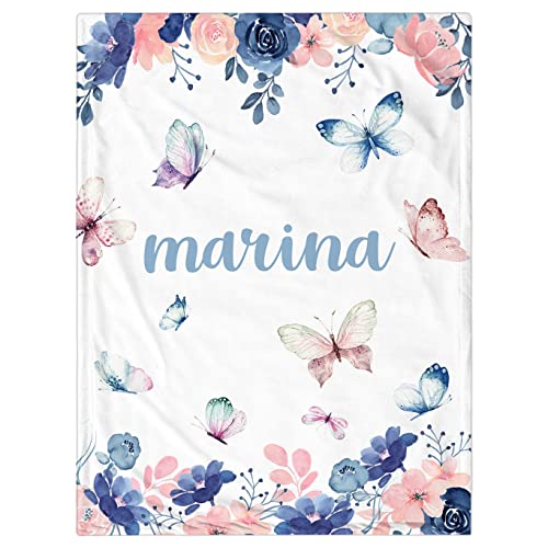 Personalized Baby Blanket for Girls, Custom Baby Blanket with Name Super Soft Personalized Name Blankets for Kids, Custom Butterfly Blankets for Infant Toddler, Babys Gifts for Birthday - color: Flower Butterfly