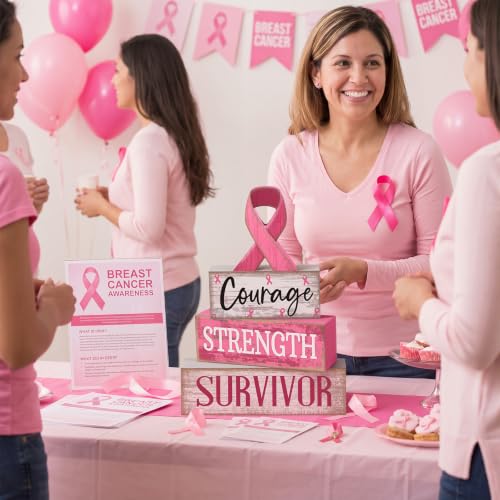 Moucuny 4 Pcs Breast Cancer Awareness Table Decoration Wooden Pink Ribbon - style: Breast Cancer Awareness