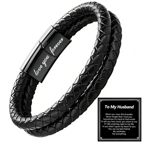 Christian Bracelet for Men, Bible Verse Leather Cross Gift for Men - color: A-To My Husband-You Are Never Alone-Love You Forever