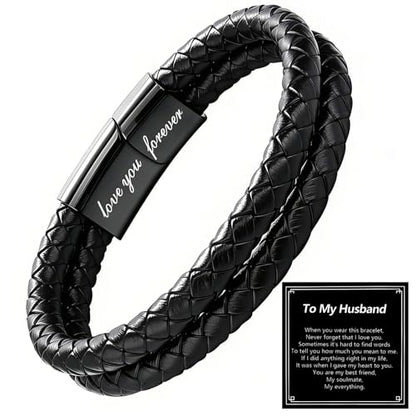 Christian Bracelet for Men, Bible Verse Leather Cross Gift for Men - color: A-To My Husband-You Are Never Alone-Love You Forever
