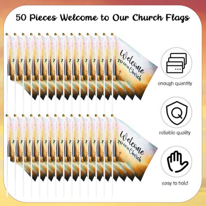 Outus 30 Pcs Jesus Loves You Flags Welcome to Our Church Small Christian - style: Welcome to Our Church