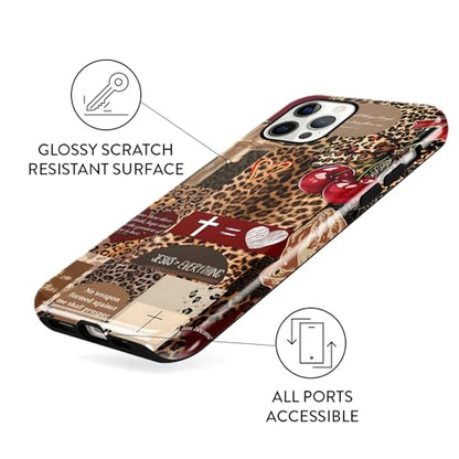 for iPhone 12 Pro Max 6.7'' Brown Cheetah Christian Phone Case - color: Red Cherry Leopard Collage, size: iPhone 12 Pro Max