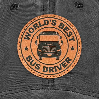 Hat for Men Women, Baseball Cap Gifts for Men Women, Adjustable Cotton Leather Patch Trucker Baseball Cap - color: World's Best Bus Driver