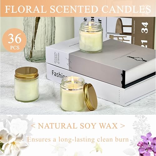 ACITHGL 36 Pcs 4oz Mini Mason Jar Candles Small Scented Candles Bulk Aromatherapy Ideal Souvenir Favors for Wedding Birthday Party (Vanilla, Lilac, Gardenia, Gold) - color: Gold, style: Vanilla, Lilac, Gardenia