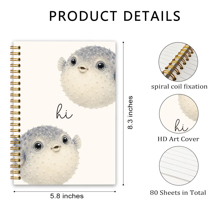 Cute Animal Puffer Fish Spiral Journal Notebook Gift for Women Girls - color: Pufferfish