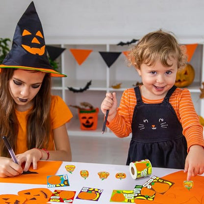 Haooryx Pumpkin Religious Sticker Roll, 300Pcs Make A Halloween Pumpkin Face - style: Religious Halloween pumpkin 1Roll