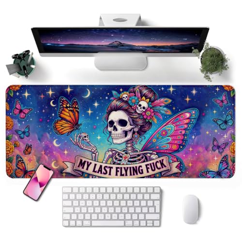Mouse Pad, Desk Mat, 31.5x11.8in Large Mousepad - color: Butterfly Skeleton