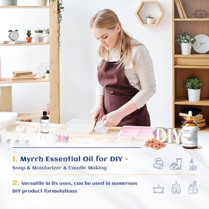 HIQILI Myrrh Essential Oil for Skin, DIY Candle & Diffuser - size: 3.38 Fl Oz (Pack of 1)