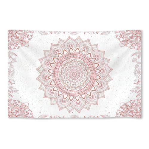 WIUHIO White and Pink Boho Flower Tapestry Mandala Cute Floral Wall Hanging Vintage Hippie Aesthetic Wall Art For Girly Room Bedroom Decor 60 x 90 inches - color: Pink, size: 90"L x 60"W