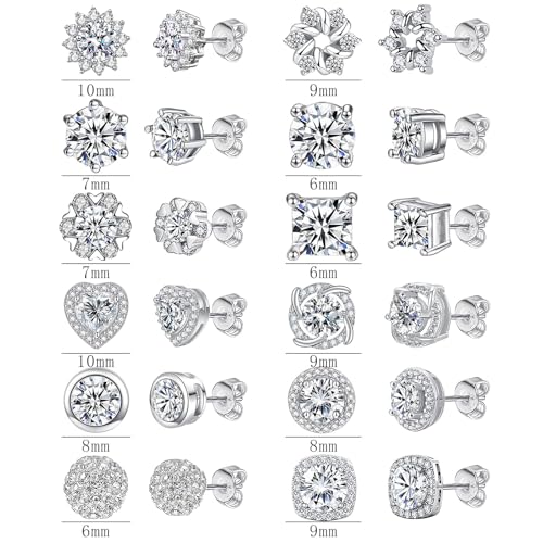 NEWITIN 12 Pairs Silver Earrings for Men Women Halo Stud Earring Set - color: Silver B