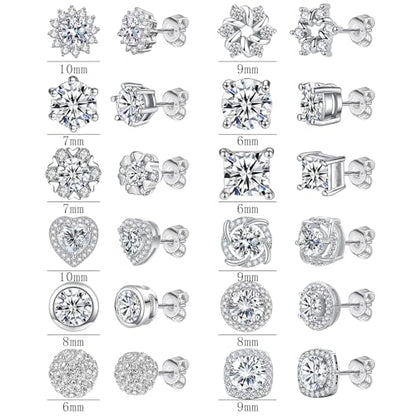 NEWITIN 12 Pairs Silver Earrings for Men Women Halo Stud Earring Set - color: Silver B
