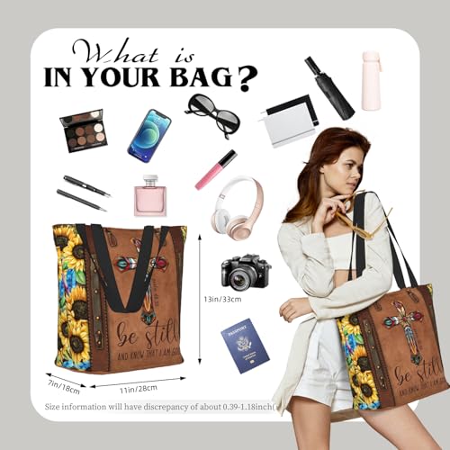 Bible Tote Bags for Women Christian Tote Bag Church Shoulder Bag Inspirational Bags With Zipper Christian Gift - color: Be Still and Know That I Am God