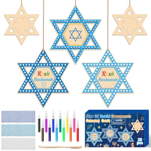 BeYumi Rosh Hashanah Wooden Crafts - 20Pcs Star of David Ornaments for Kids - style: Star of David