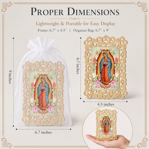 12 Pc Our Lady of Guadalupe Wooden Frames with Organza Bags, Baptism Favors