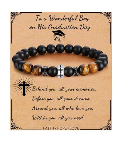 QWNHONEY Cross Bracelet for Men Son Brother Boyfriend Father Dad Husband Father's Day Birthday Christian Religious Faith Graduation Anniversary Christmas Jewelry Gift for Man - style: Graduation Gifts-Graduation gifts for him