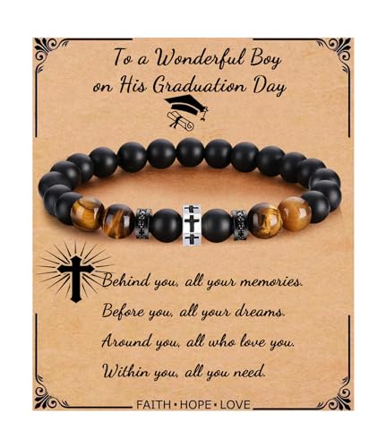 QWNHONEY Cross Bracelet for Men Son Brother Boyfriend Father Dad Husband Father's Day Birthday Christian Religious Faith Graduation Anniversary Christmas Jewelry Gift for Man - style: Graduation Gifts-Graduation gifts for him