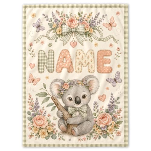 Custom Baby Blanket for Girls Boys, Personalized Baby Blanket with Name - color: Cute Koala