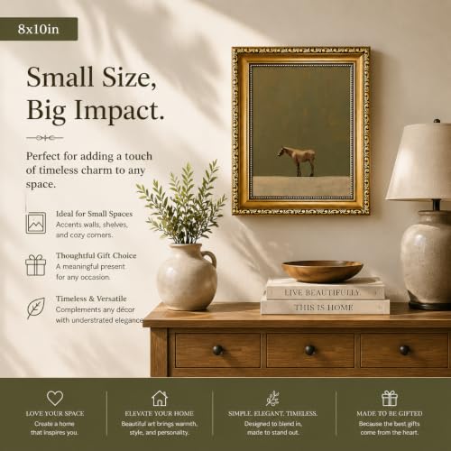 Vintage Horse Gold Framed Wall Art Minimal Sage Green Pictures Wall Decor - color: Cool Horse, size: 10"L x 8"W