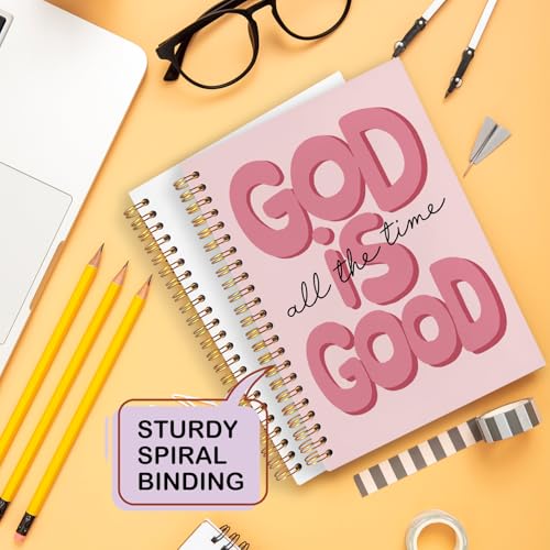 Yhtrg Red Preppy God Is Good Notebooks, Brown Christian Spiral Notebook Gift for Women, Bible Journaling Notebooks for Office School Supplies, 5.5x8.3 Inch - color: god12