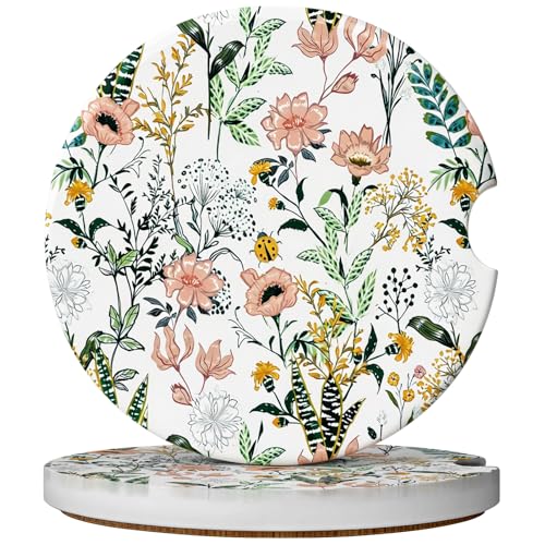 2 Pack Car Coasters for Cup Holders, Cute Car Accessories Interior - color: Flower-grass