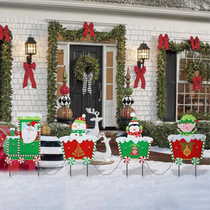 Afirst 4PCS Christmas Yard Stakes Light Up Train Garden Decorations - color: Train