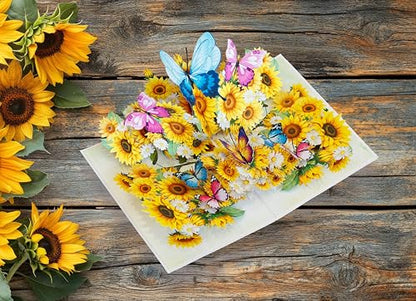Sunflowers with Butterflies 3D Get Well Soon Card, Sympathy Cards, Thinking of You Pop Up, Mothers Day Card, 6x8in 3D Birthday Cards for Women for Wife, Her, Sister, Grandma (PQ Sunflowers w Butterflies) - color: Sunflowers w Butterflies