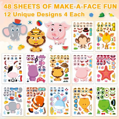 48 Animal Make-a-Face Sticker Sheets for Kids - style: Cute Animals
