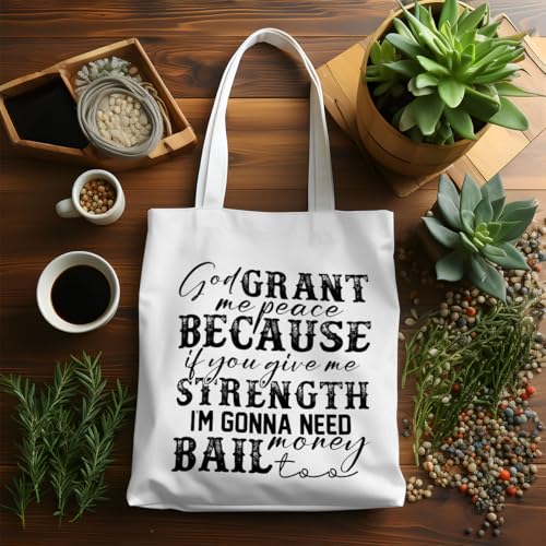 VICBOU Bible Verse Canvas Tote Bag Religious Christian Gifts for Women Men Faith Canvas Tote Reusable Grocery Bag - color: Godpeace