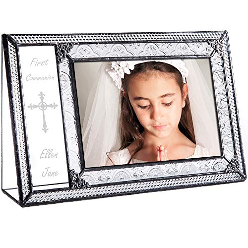 J Devlin Glass Art 4x6 Personalized First Communion Picture Frame — Clear Vintage Glass, Engraved Name & Date, Keepsake Gift for Girl or Boy