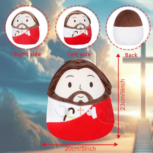 Jesus Plush Pillow Christian Gifts - Jesus Stuffed Animal Perfect Religious with Stunning Embroidery Cross Detail Red 10 Inch - style: Red Jesus Pillow