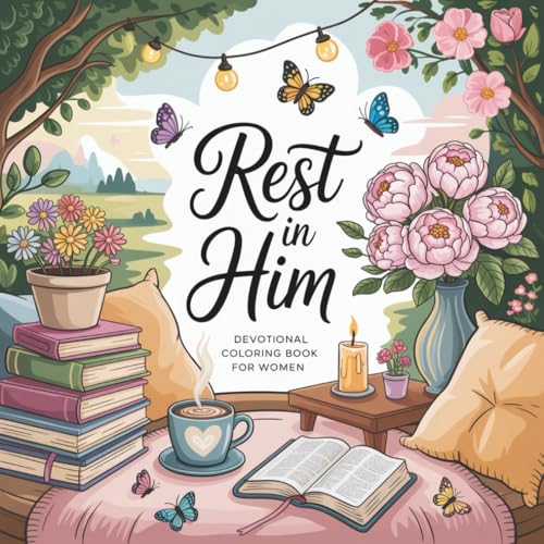 Devotional Coloring Book for Women ”Rest in Him”: Bible Verse Colouring Designs for Adults