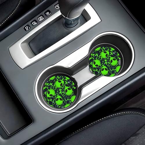 Alien Glaxy Sky Car Cup Holder Coasters 2 Pack 2.63" for Women - color: Green