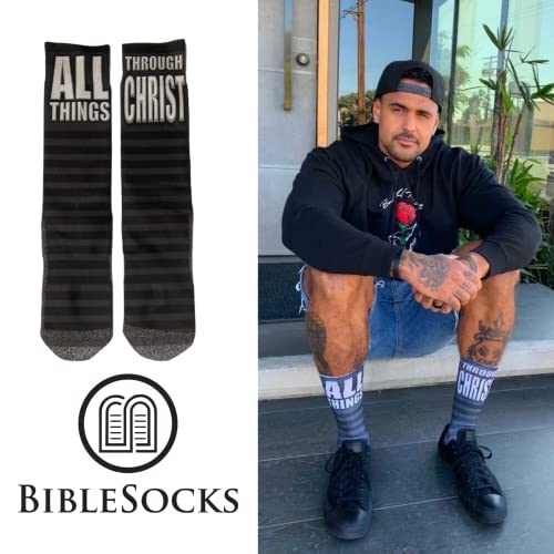 Bible Verse Socks for Men, Christian Scripture Crew Socks, Faith Gift - color: Philippians 4:13