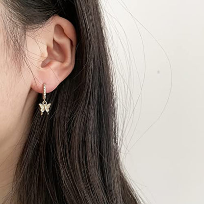 DAILY VIBES Cute Gold Mini Dangle Huggie Hoop Earrings for Women Trendy - color: Butterfly CZ