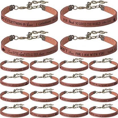 Jeyiour 20 Pcs Christian Leather Bracelets Bible Verse Quotes - color: Brown