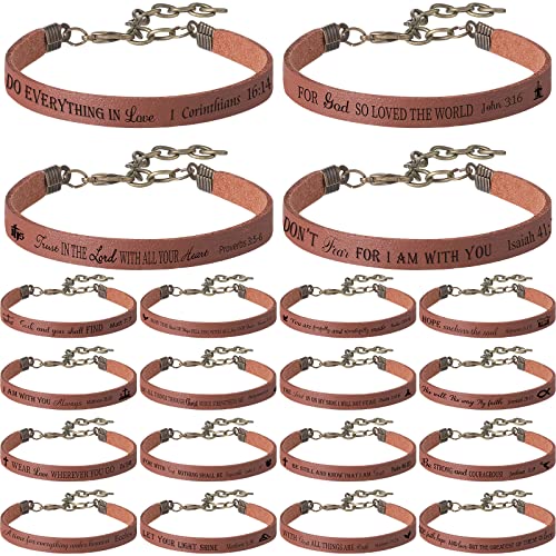 Jeyiour 20 Pcs Christian Leather Bracelets Bible Verse Quotes - color: Brown