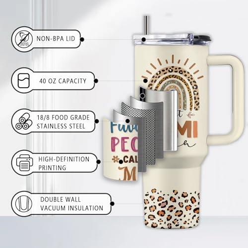 Grandma 40oz Tumbler, with Handle & Straw, Stainless Steel Cup - color: Mimi