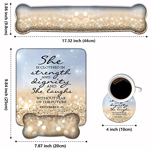 Wrist Rest Support Ergonomic Gel Mouse Pad & Memory Foam Keyboard Set, Non-Slip Rubber PU Base for Home Office Working Studying Easy Typing & Pain Relief - Bible Verses Proverbs 31:25 - color: Bible Verses Proverbs 31:25