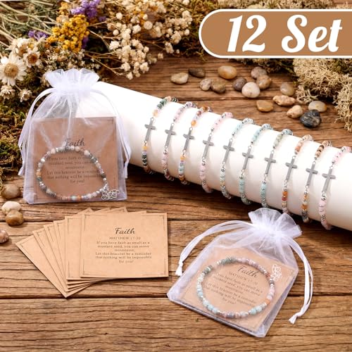 Kingdder 12 Set Christian Cross Bracelets for Women Gift Bulk - style: Chain
