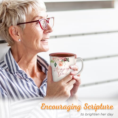 Christian Art Gifts Large Ceramic Inspirational Women's Coffee & Tea Mug - color: Pink Floral/Amazing Grace