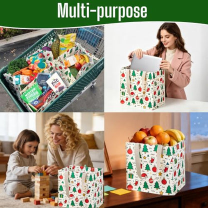 VENO 4 Pack Large Grocery Bag Reusable Shopping Bags with Hard Bottom - color: Jingle Mix - 4 Pack